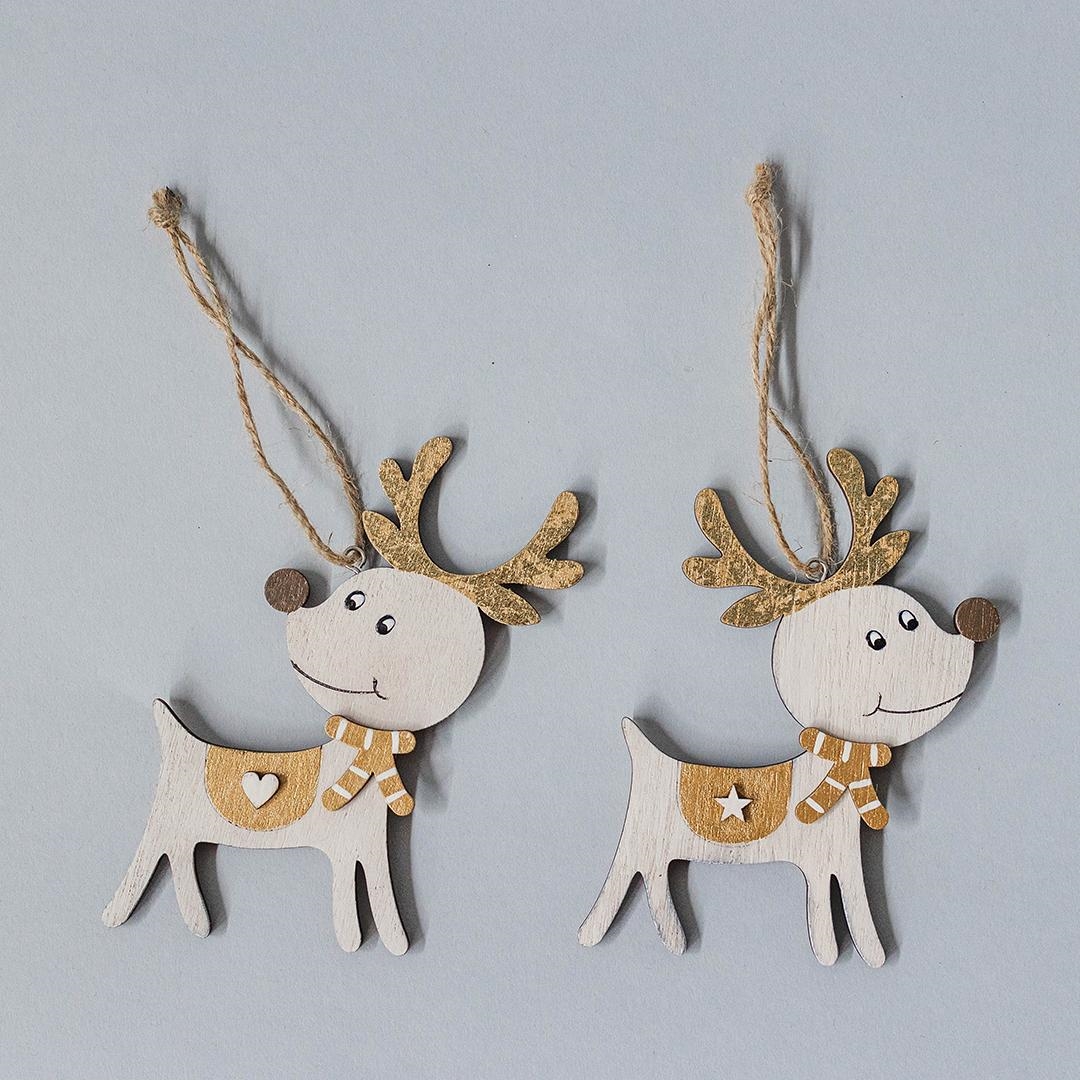 FP-HUS-610 Set Of 2 Assorted Reindeer Hanging Ornaments