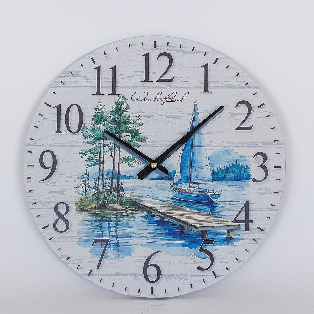 FP-MIN-476 Sailboat Leaving The Dock Wall Clock