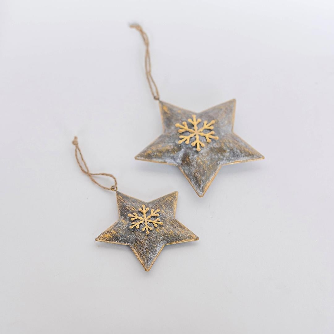 FP-HUS-686 Set Of 2 Star Shape With Snowflakes Ornaments