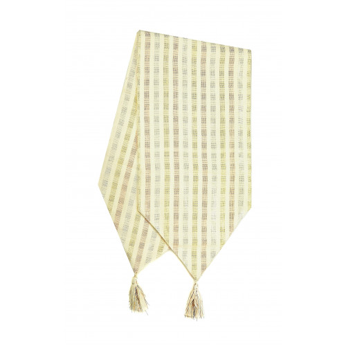 13 x 54 in. Ribbed Table Runner with Tassels, Indo Silver