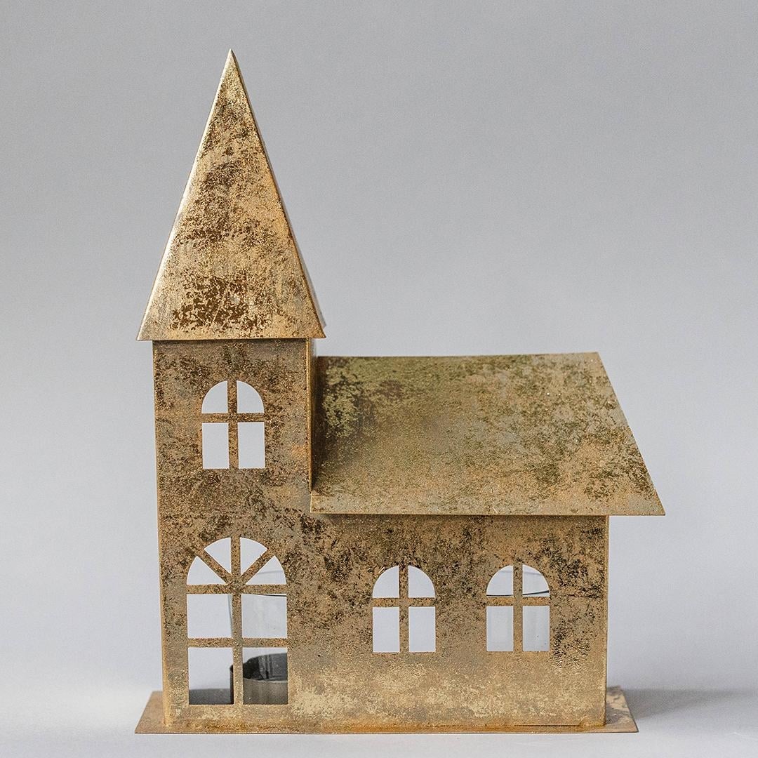 FP-HUS-606 Golden Church Tealight Candle Holder