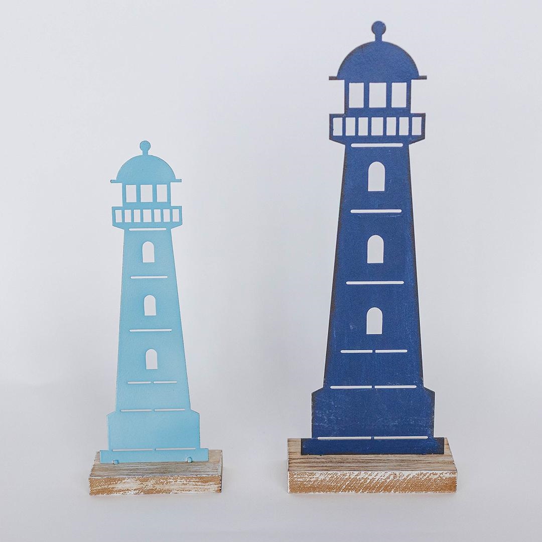 FP-HUS-703 Set Of 2 Light And Dark Blue Lighthouse Figurines