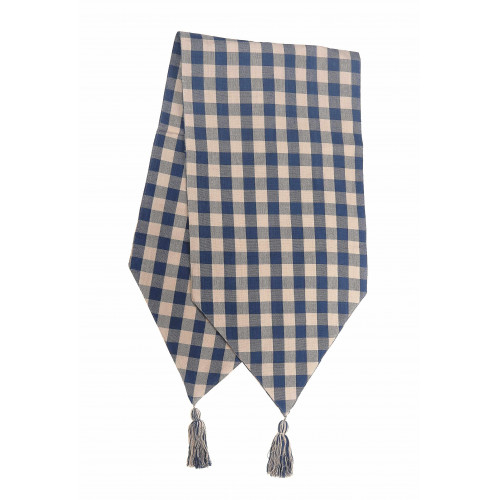 13 x 54 in. Ribbed Table Runner with Tassels, Navy Check