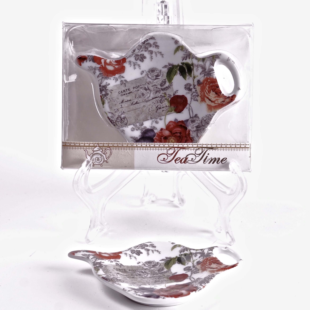 FP-CBD-2-R107 Set Of 2 Tea Pot Shaped Floral Tea Bag Holder