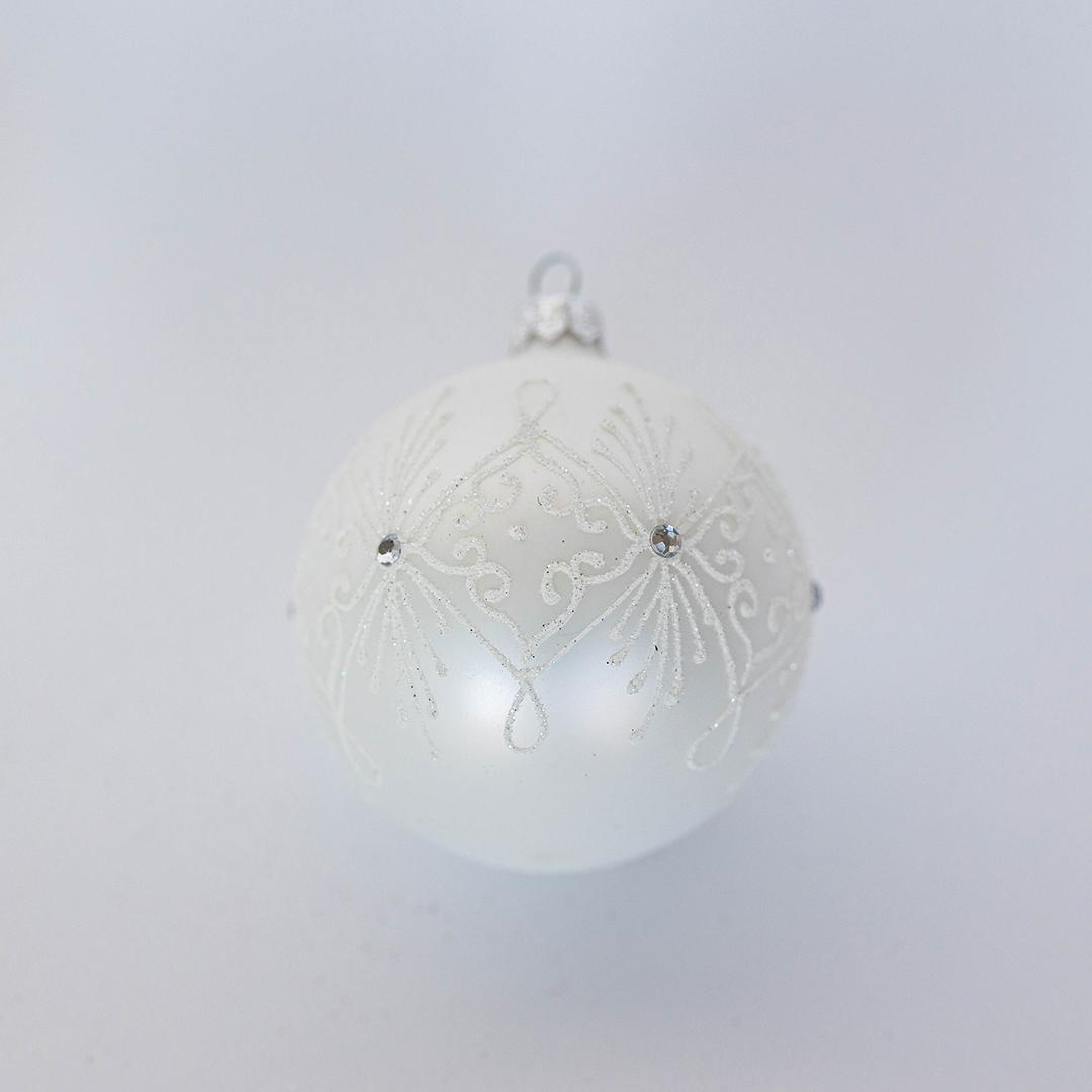 FP-RBL-027 White On White Patterned Ball Ornament