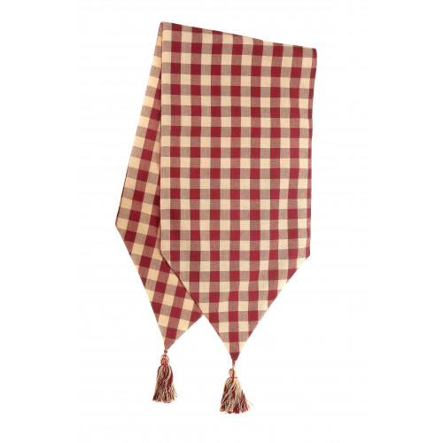 13 x 72 in. Ribbed Table Runner with Tassels, Burgundy Check