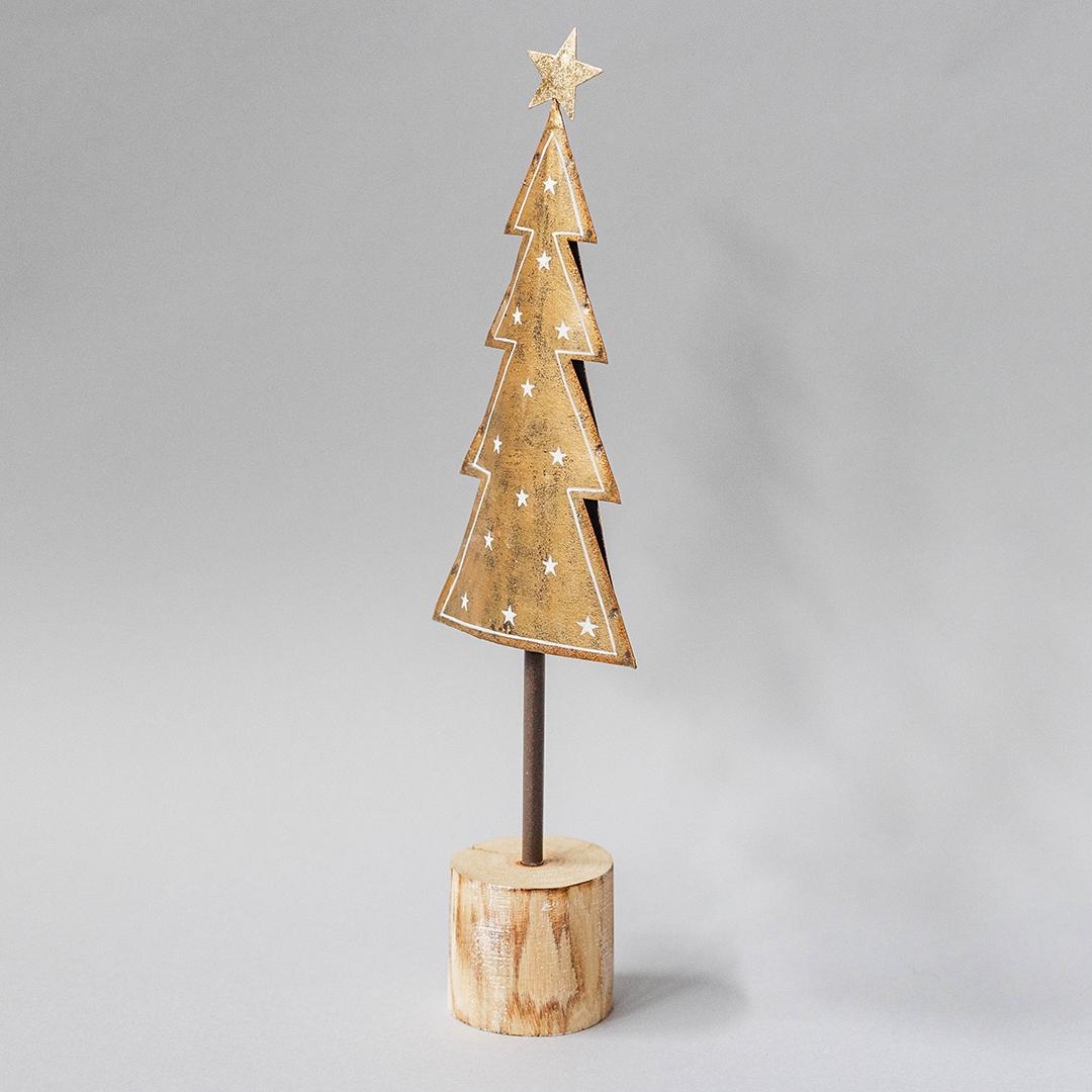 FP-HUS-602 Christmas Tree With A Star On Top And Wooden Base Figurine