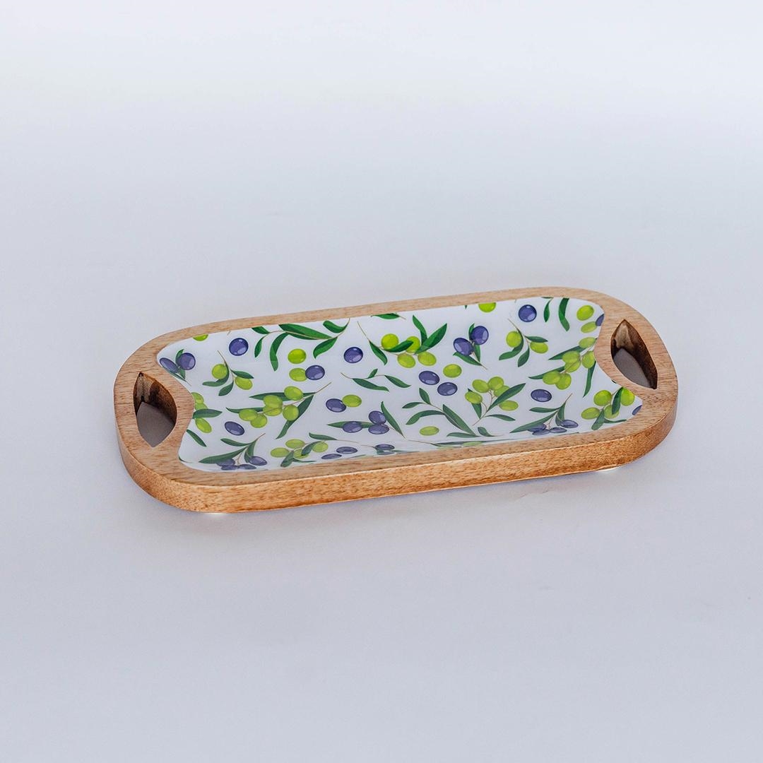 FP-ULCR-018-O Olive Pattern Oval With Handles Tray