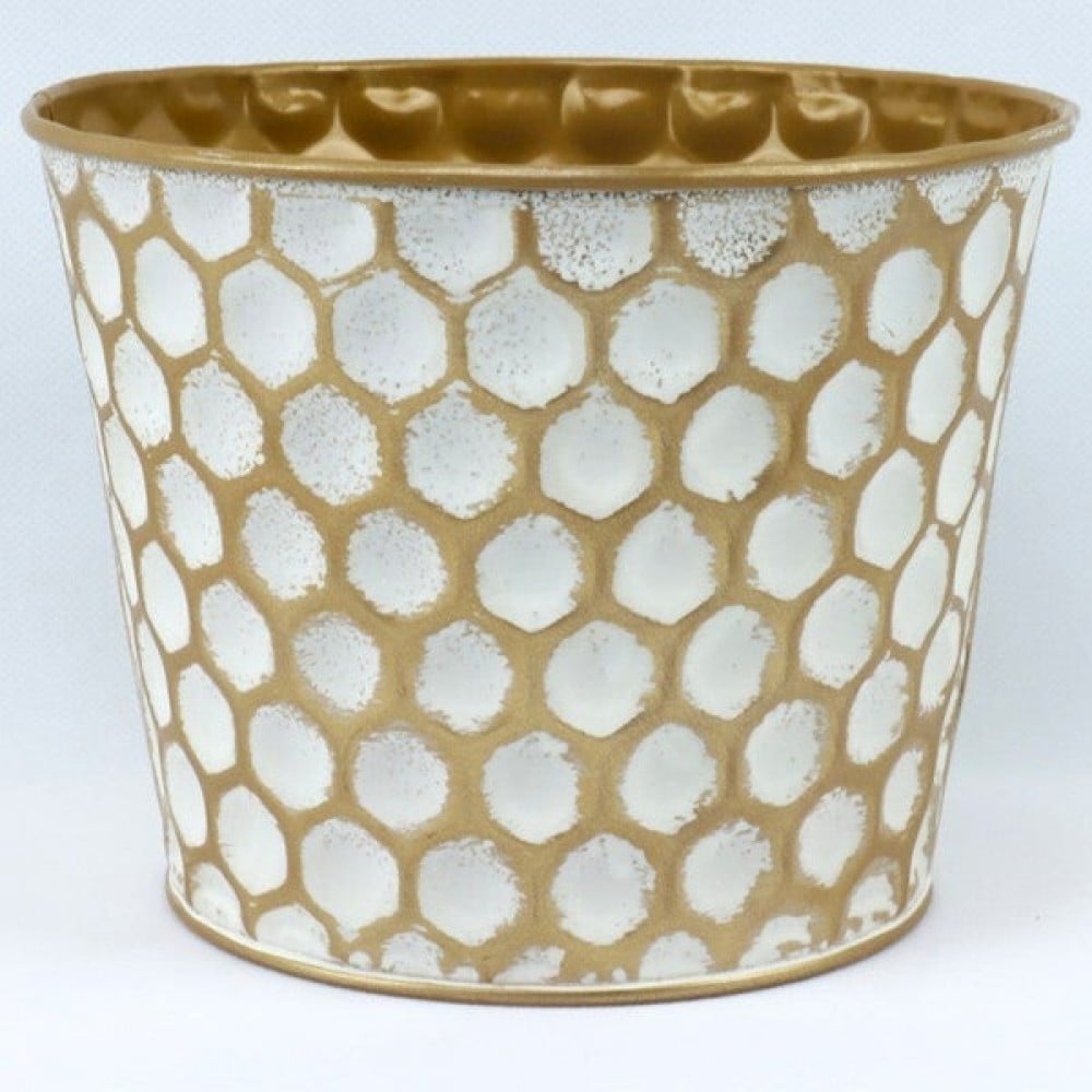 AI-GA3510-1121 White Wash Gold Metallic Honeycomb Pattern Bucket