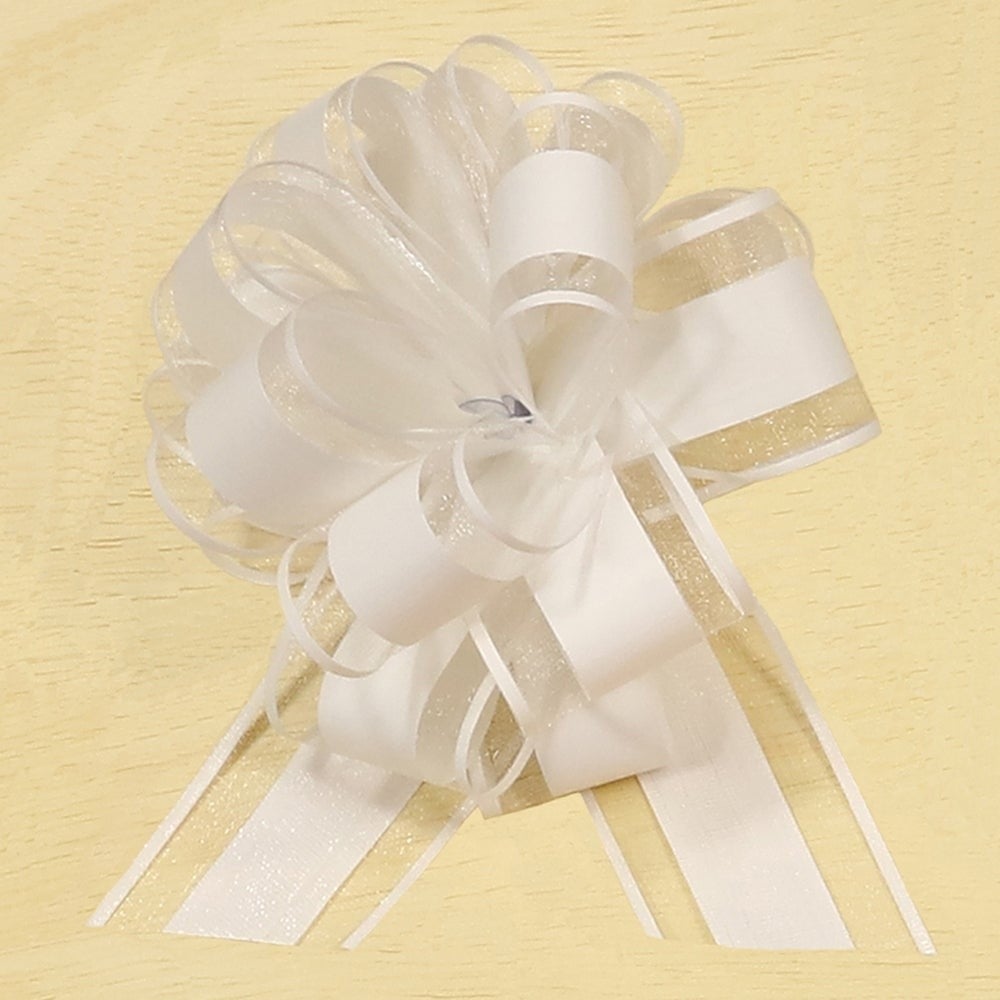 AI-BPF7176WHI Set Of 50 5in(s)D Metallic White With Centre Stripe Pull Bow