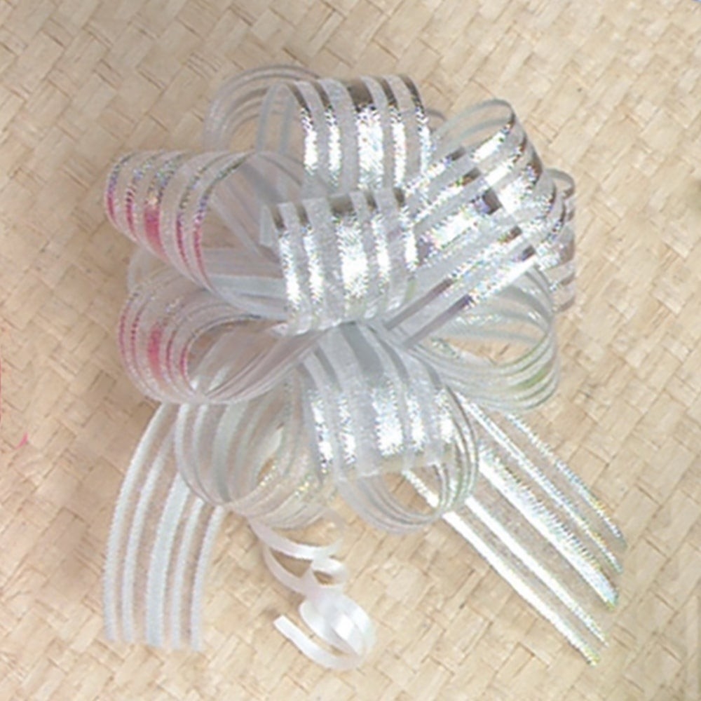 AI-BPF7230SLV Set Of 20 5in(s)D Irridescent Silver Striped Pull Bow