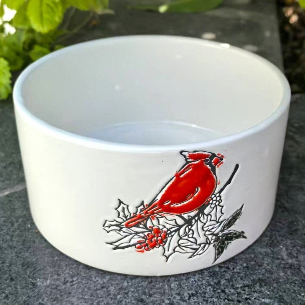 AI-CE12-1107 White With Red Cardinal Pattern Planter