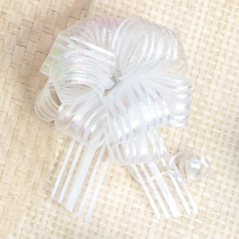 AI-BPF7230WHI Set Of 20 5in(s)D Irridescent White Striped Pull Bow