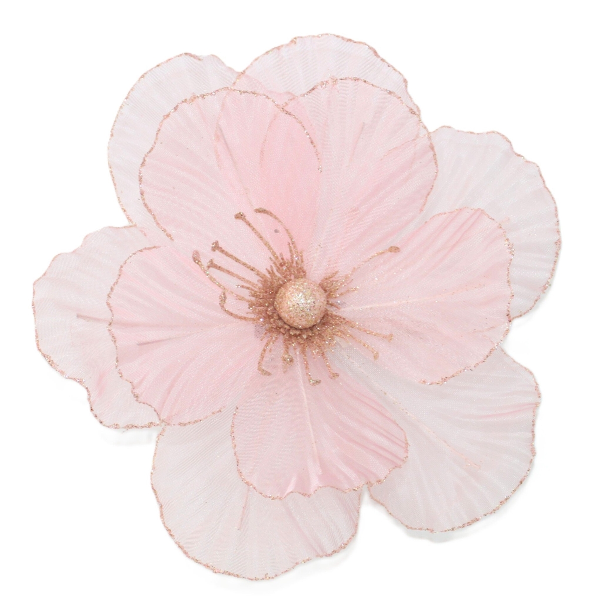 AI-FL7227PI Sheer Rose Gold Clip On Magnolia Flower Pick