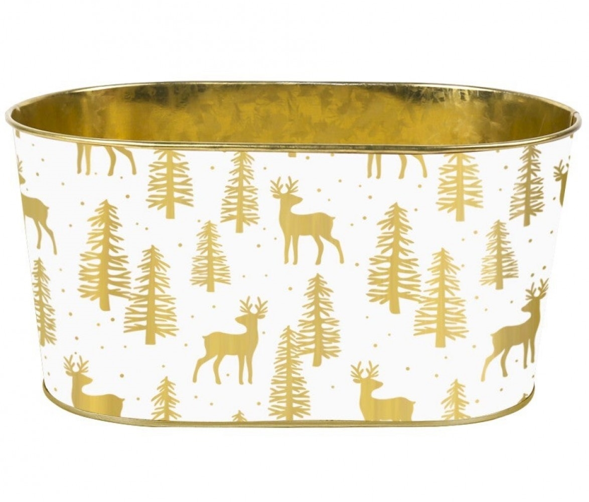 AI-GA3405-1111 Golden Reindeer And Trees On White Bucket