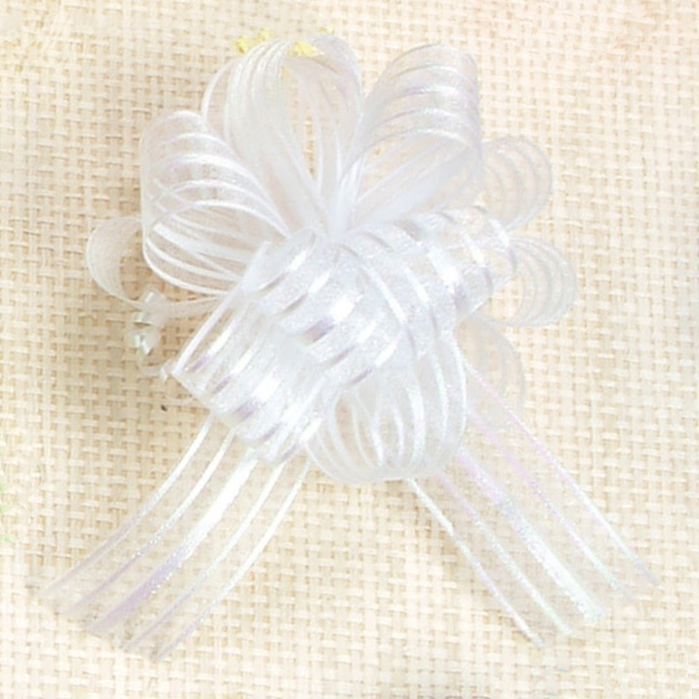 AI-BPF7232WHI Set Of 20 5in(s)D Striped Irridescent White Pull Bow