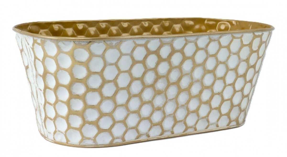AI-GA3465-1121 White Wash And Gold Metallic Honeycomb Pattern Bucket