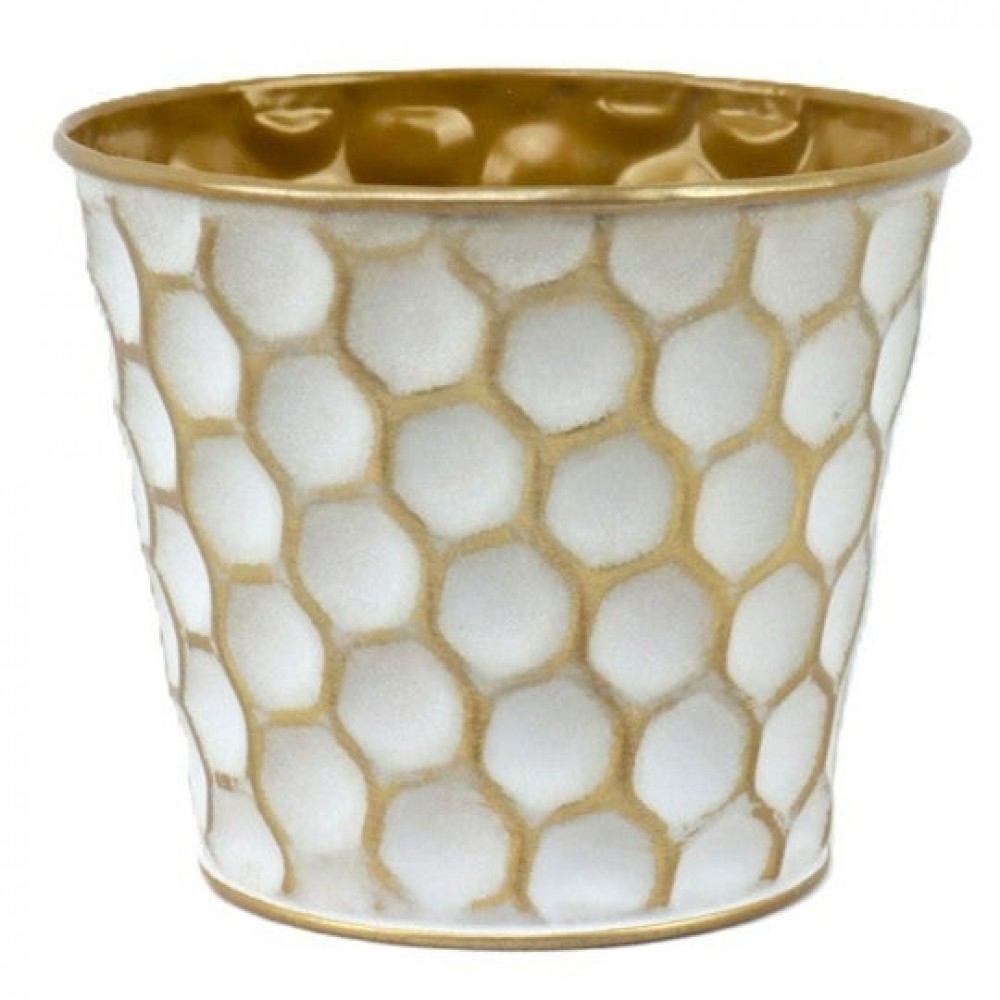 AI-GA3500-1121 White Wash And Gold Metallic Honeycomb Pattern Bucket