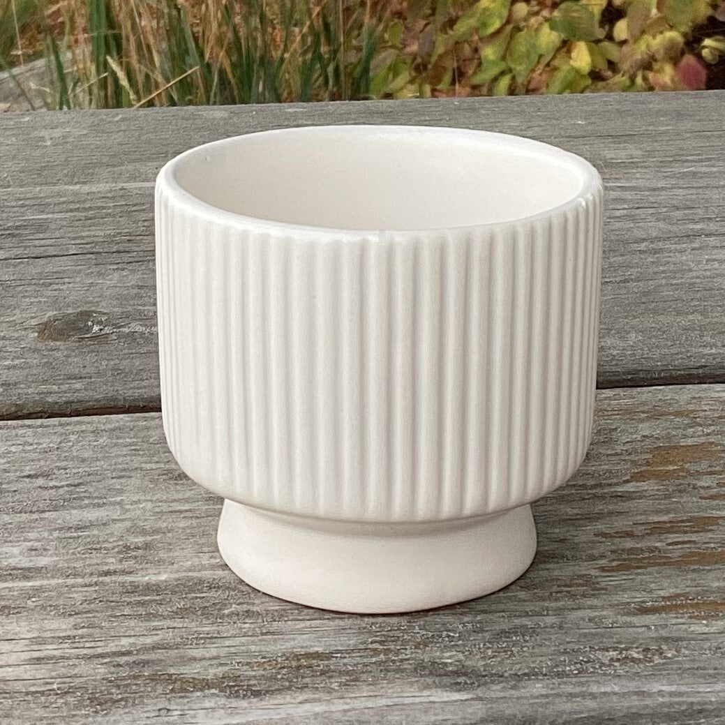 AI-CE85-304 Matte White Ribbed Pedestal Planter