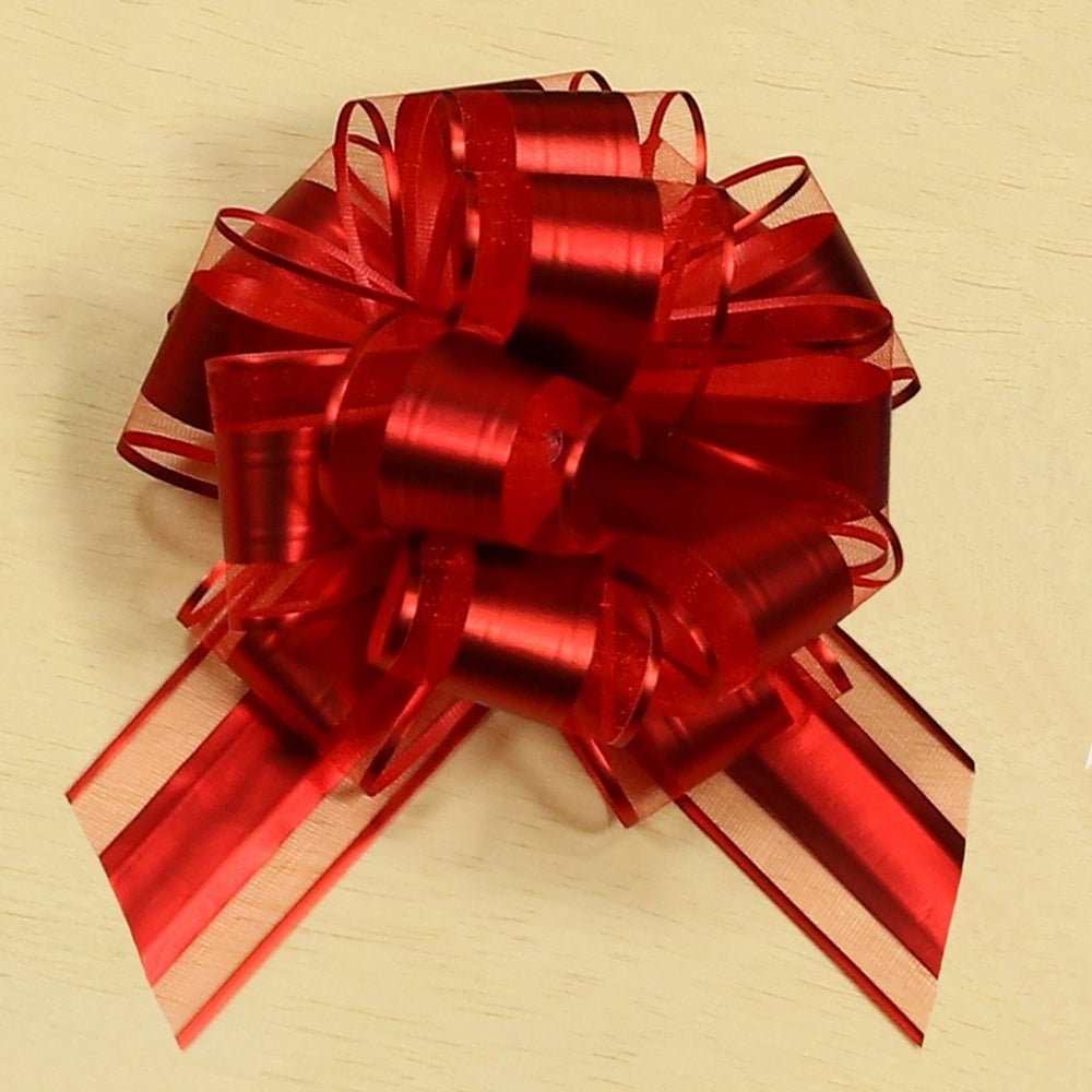 AI-BPF7176RED Set Of 50 5in(s)D Metallic Red With Centre Stripe Pull Bow
