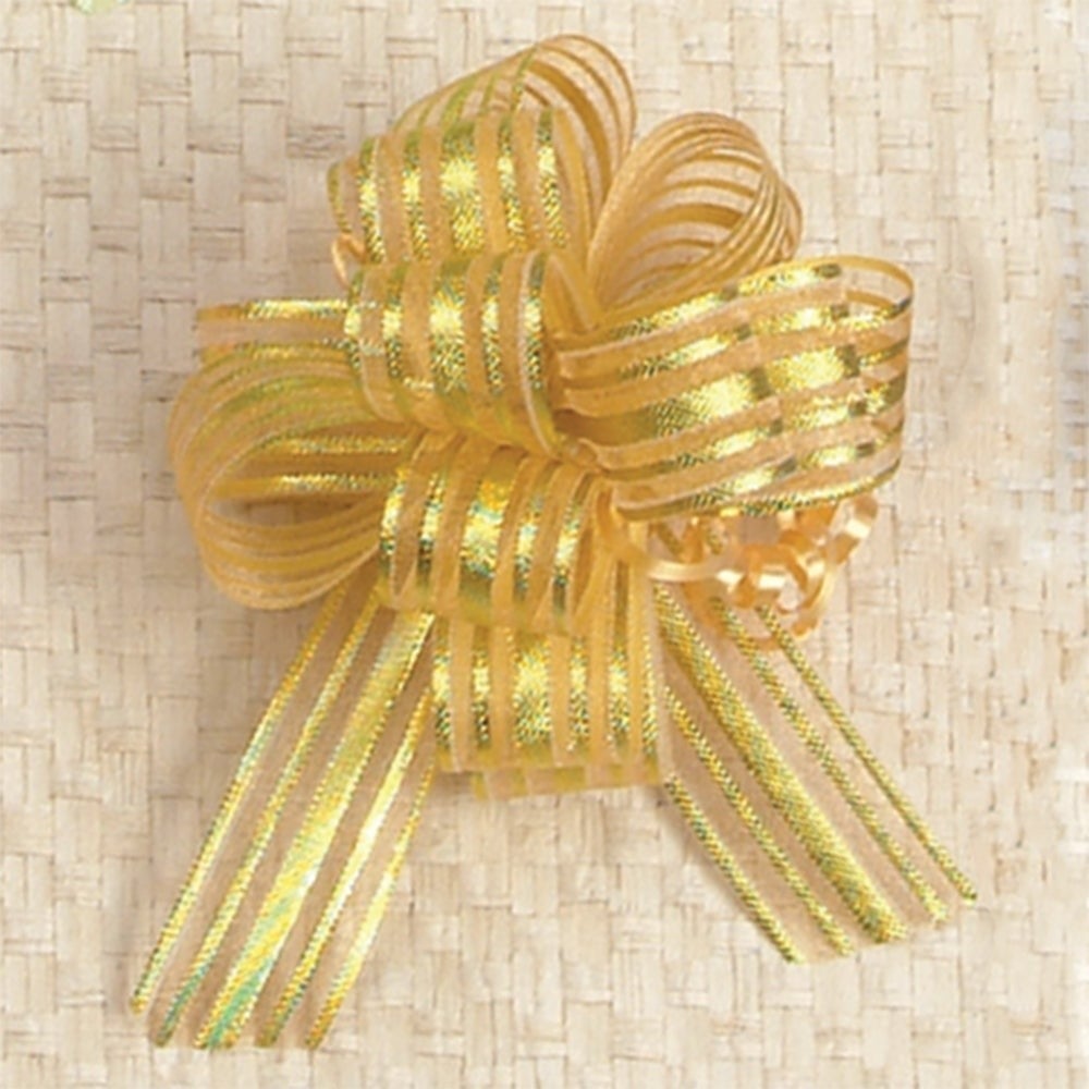 AI-BPF7230GLD Set Of 20 5in(s)D Irridescent Gold Striped Pull Bow