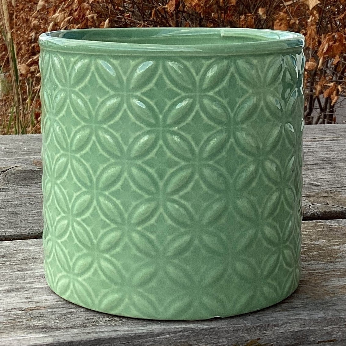 AI-CE00-308 Green Glazed Patterned Cylinder Planter