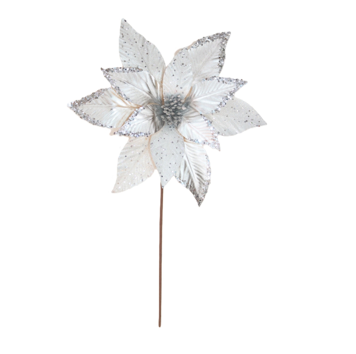 AI-FL7230SI Metallic Silver Poinsettia Pick