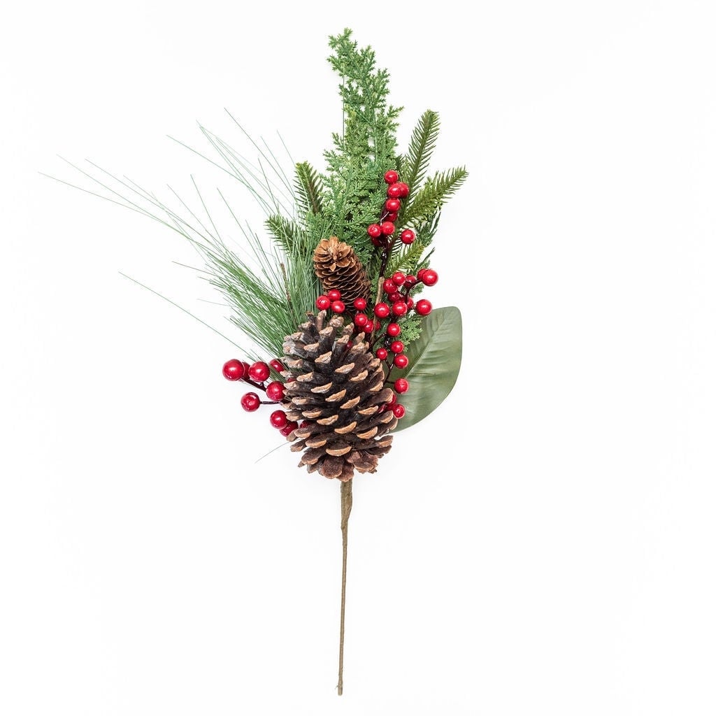 AI-FL7003 Red Berries- Pine Cone And Branches Spray Faux Plants And Trees