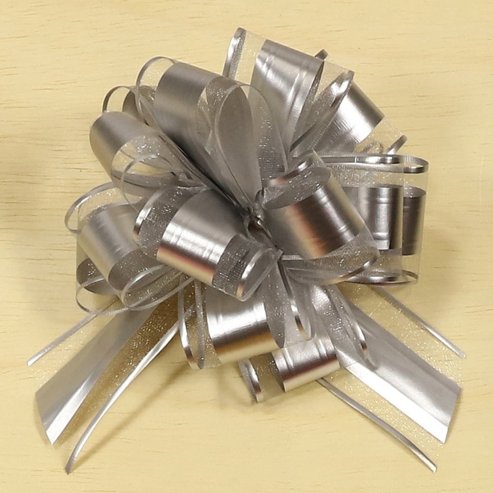 AI-BPF7176SLV Set Of 50 5in(s)D Metallic Silver With Centre Stripe Pull Bow