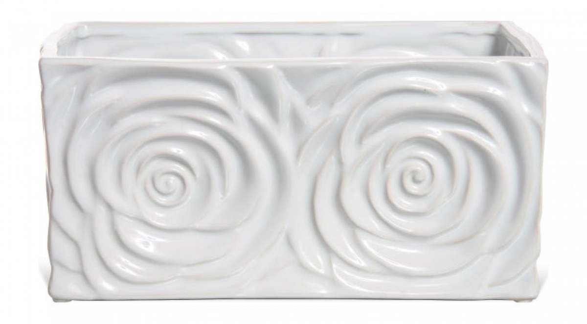 AI-CE30RSBW White Rose Design Glazed Planter