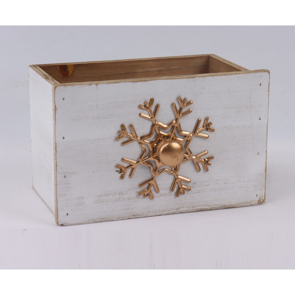 AI-3410-1117 Whitewashed Finish With Gold Snowflake Handle Box