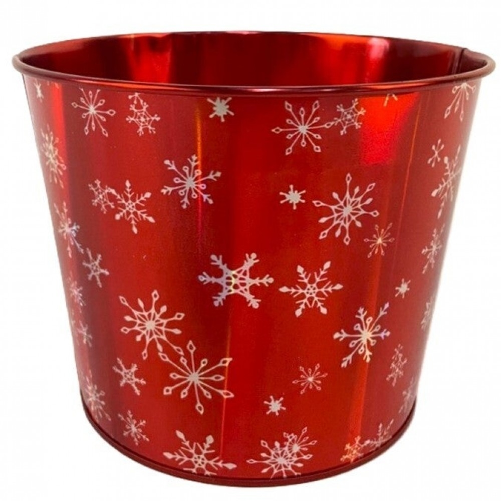 AI-GA3510-1108 Silver Snowflakes On A Shiny Red Printed Bucket