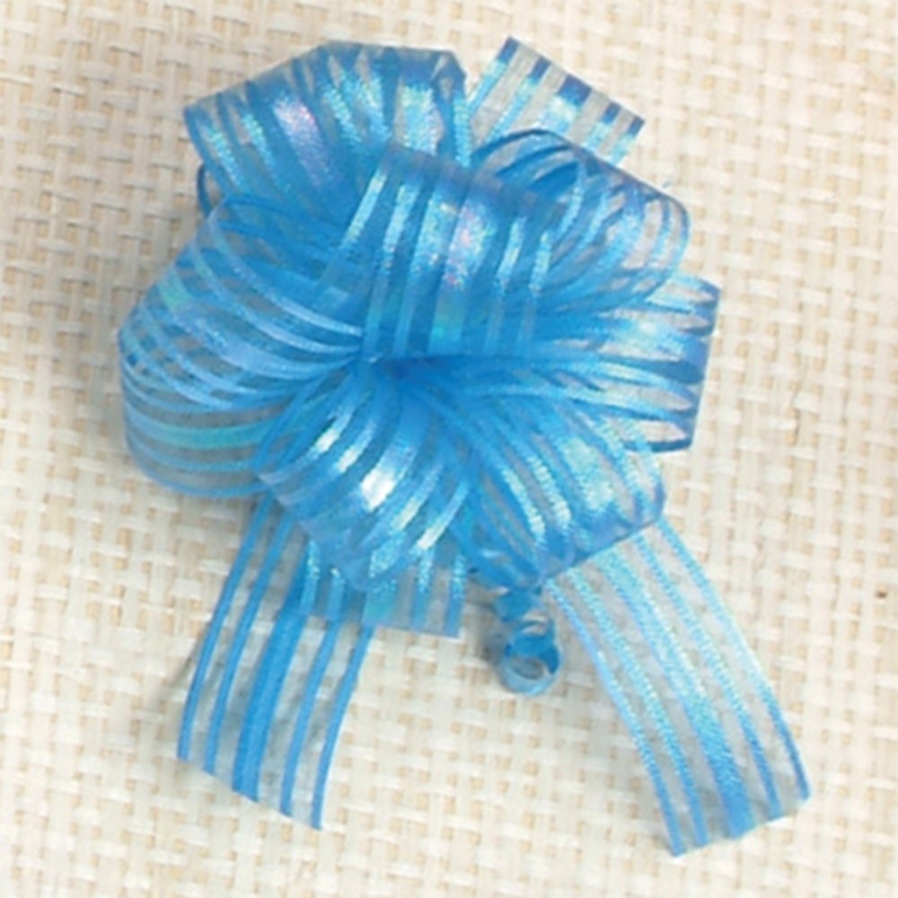 AI-BPF7230TUR Set Of 20 5in(s)D Irridescent Turquoise Striped Pull Bow