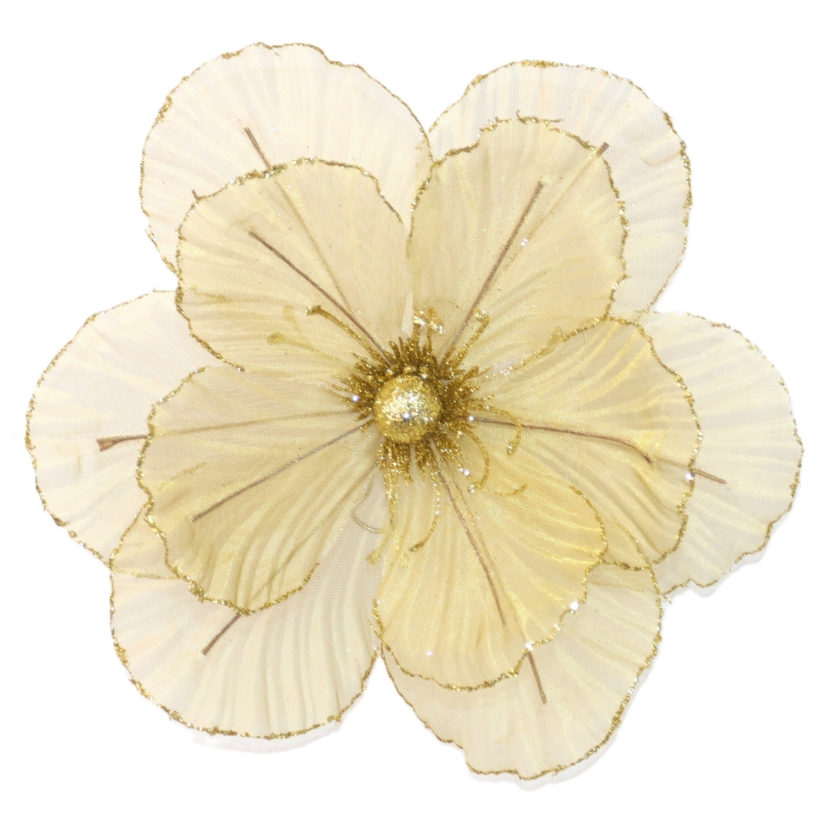 AI-FL7227GO Sheer Gold Clip On Magnolia Flower Pick