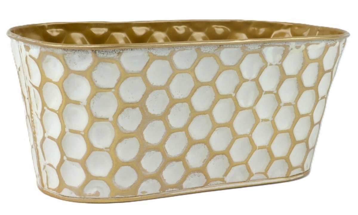AI-GA3405-1121 White Washed And Metallic Gold Honeycomb Pattern Bucket