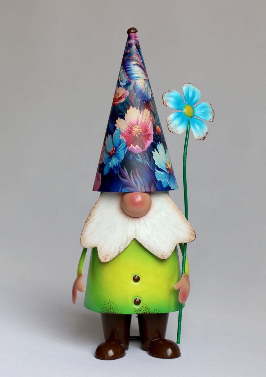 AI-GG9641 Gnome Holding A Blue Flower Garden Sculpture