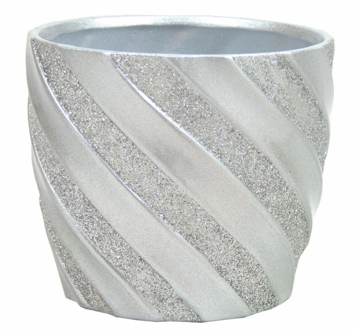 AI-CE00GSS Metallic Silver With Glitter Stripes Planter