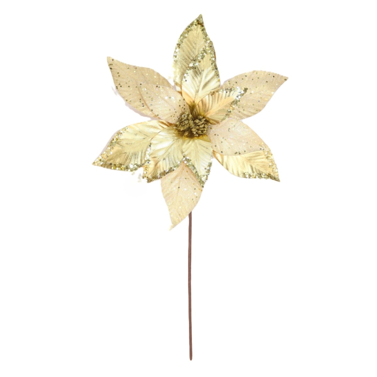 AI-FL7230GO Metallic Gold Poinsettia Pick