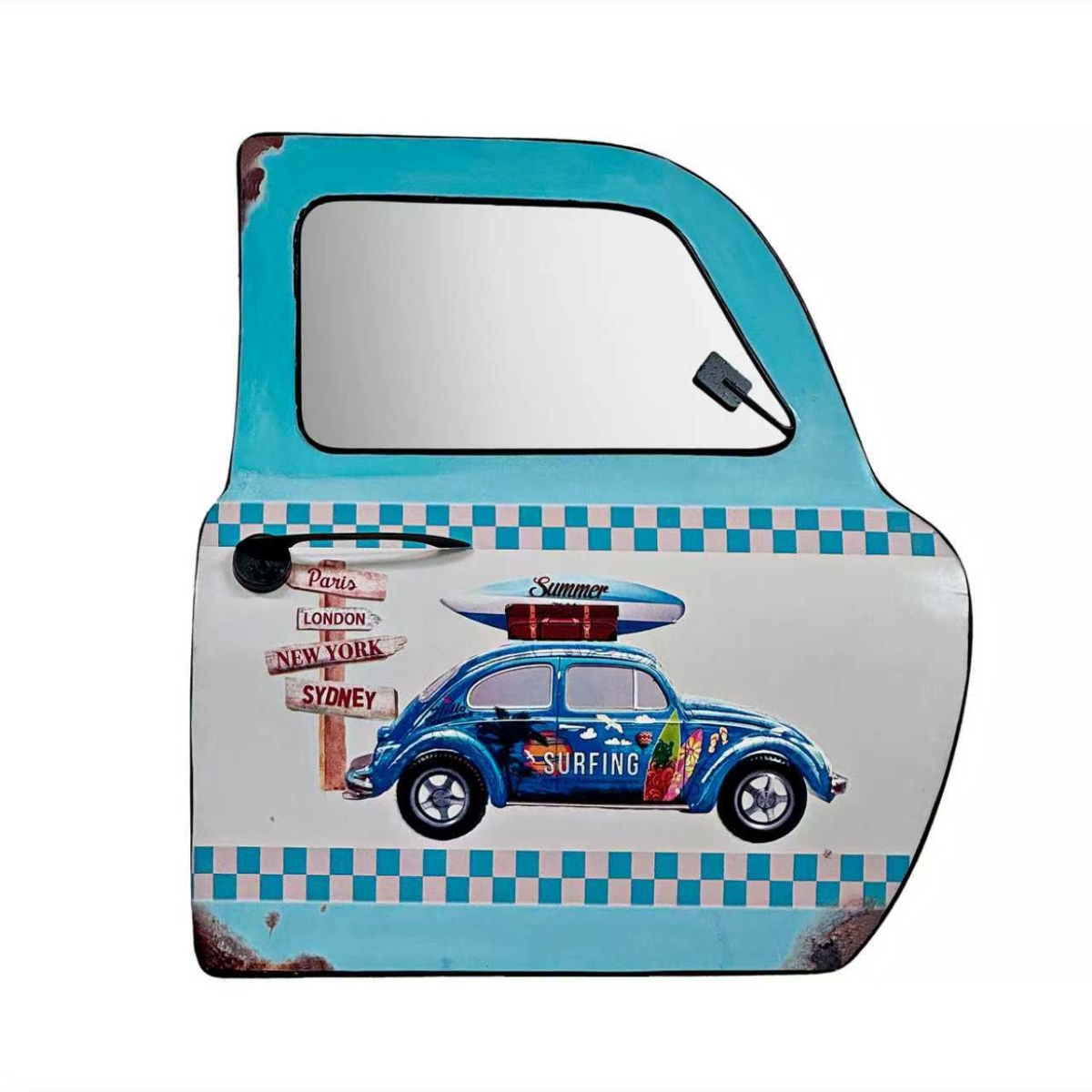 BM-JD1845 Coastal Surf Car On A Car Door Shaped Wall Mirror