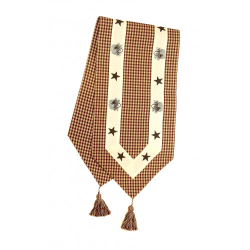 13 x 72 in. Ribbed Table Runner with Tassels, Star Basket Burgundy