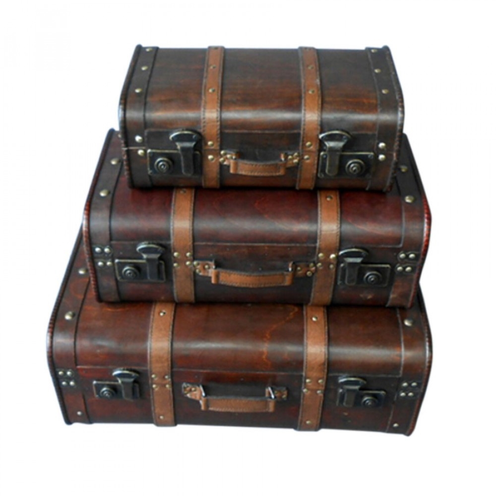 BM-S16-162 Set Of 3 Suitcases With Classic Metal Locks Decorative Trunks