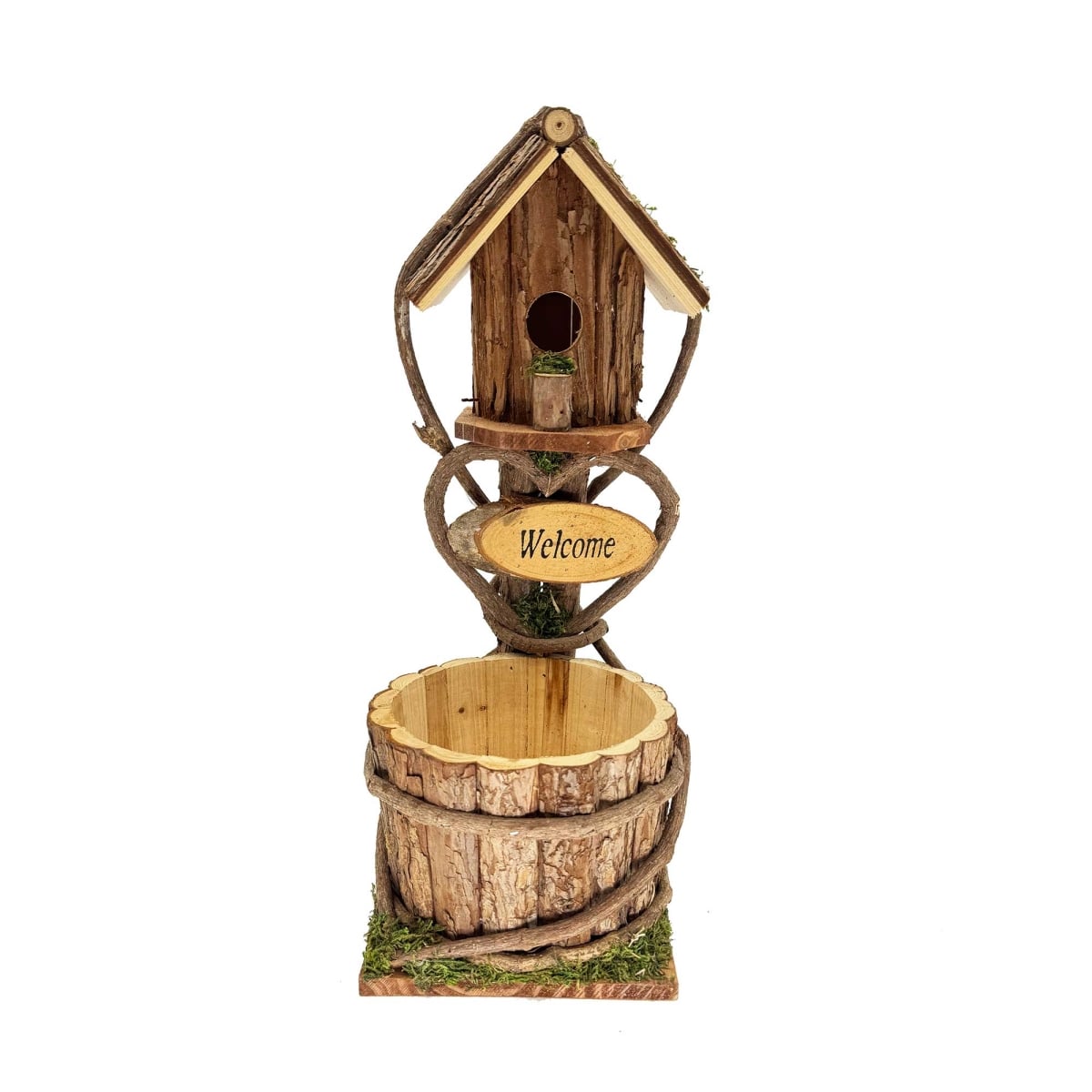 BM-GD6211 Welcome Sign On A Birdhouse With A Barrel Shape Planter