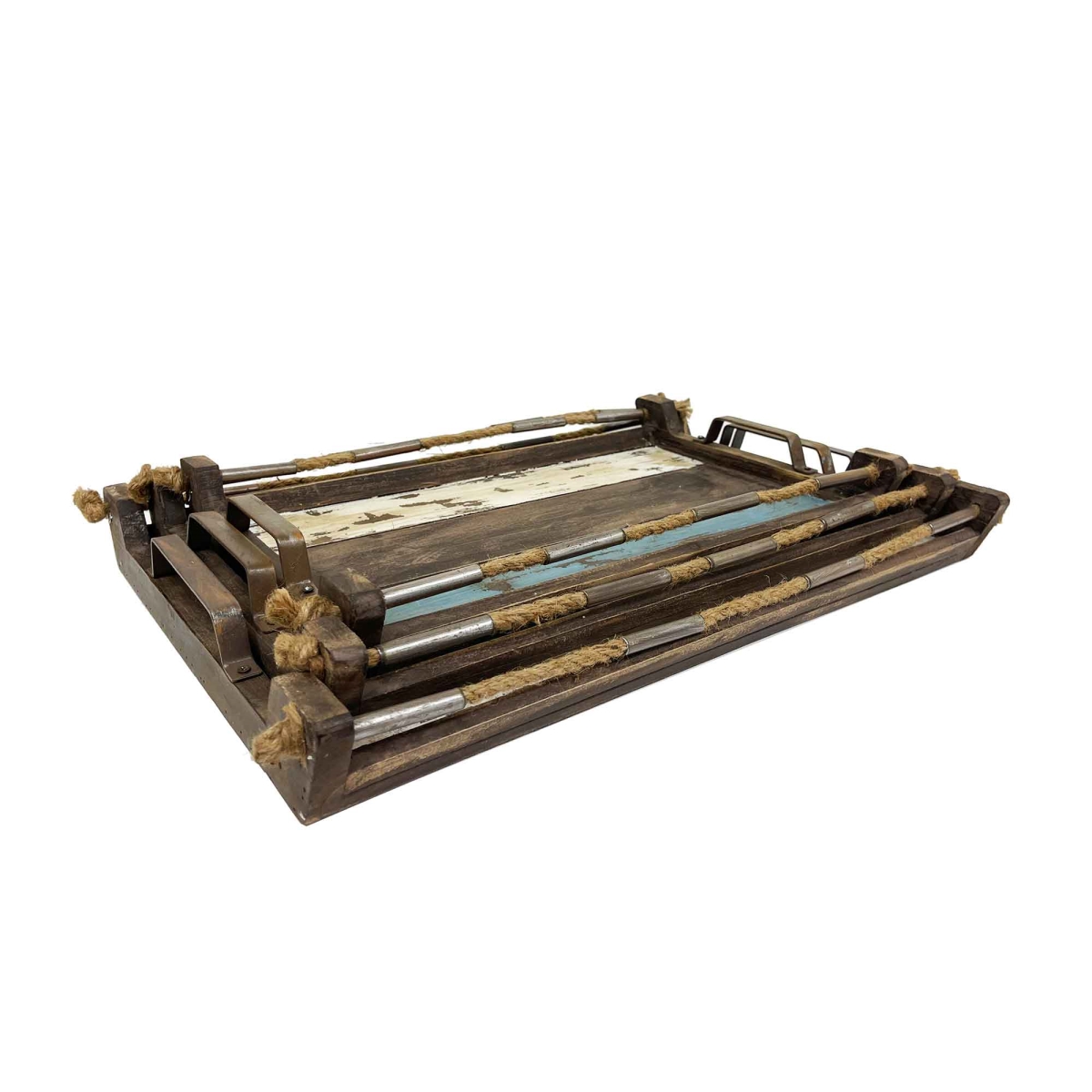 Picture of MDR Trading Inc. BM-WA0989 Set Of 3 Coastal Look With Rope And Metal Accents Trays