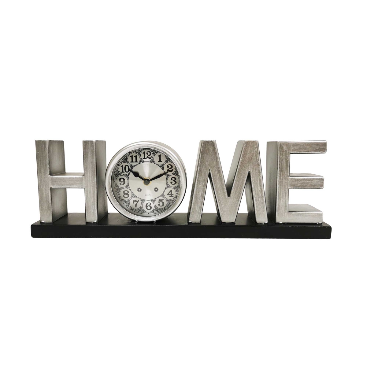 BM-TC3011 Metallic Silver Home On A Black Base Table Clock