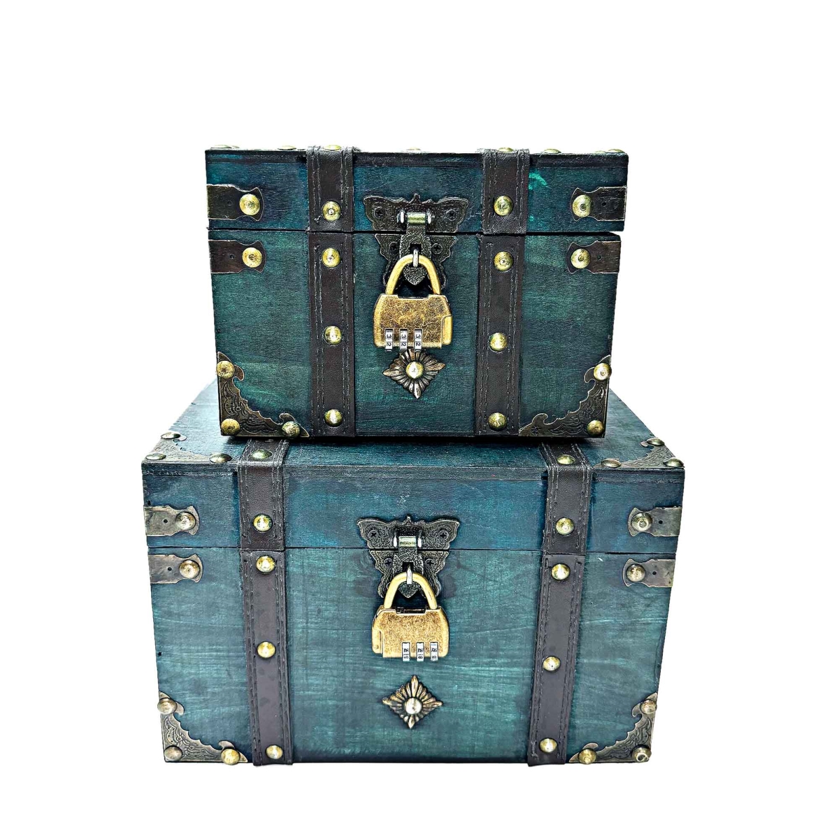 BM-XLG17321 Set Of 2 Turquoise With Locks Decorative Chests