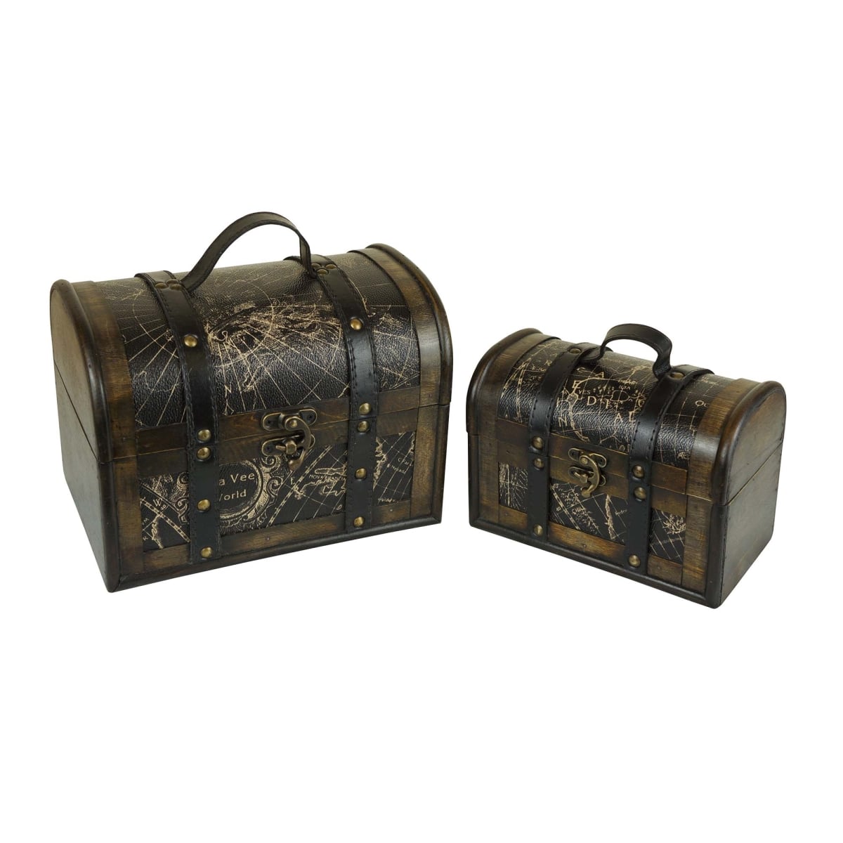 BM-CQG1753 Set Of 2 World Map Design With Straps Dome Shaped Decorative Boxes