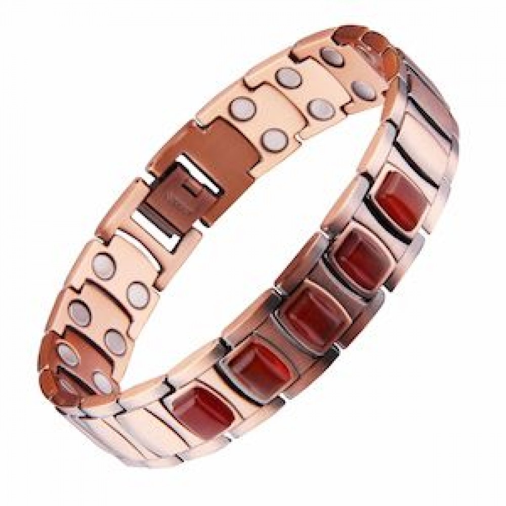 MJ-KSBR150 Red Agate Barrel Pattern Copper Bracelet