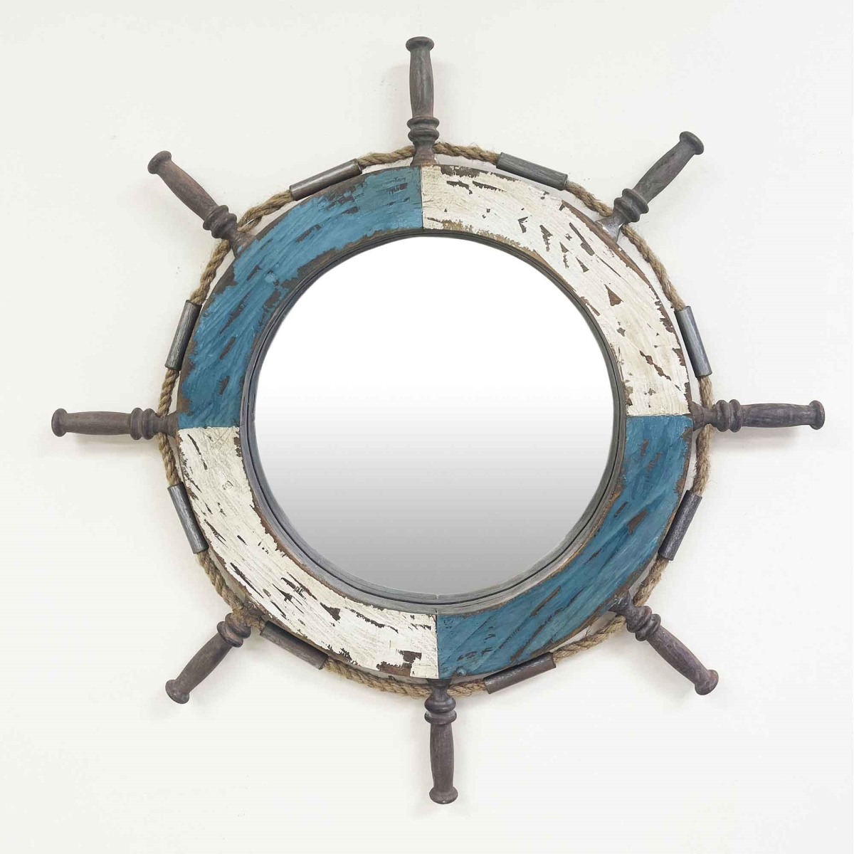 BM-WA0987 Rustic Ship Wheel With Rope Accents Wall Mirror