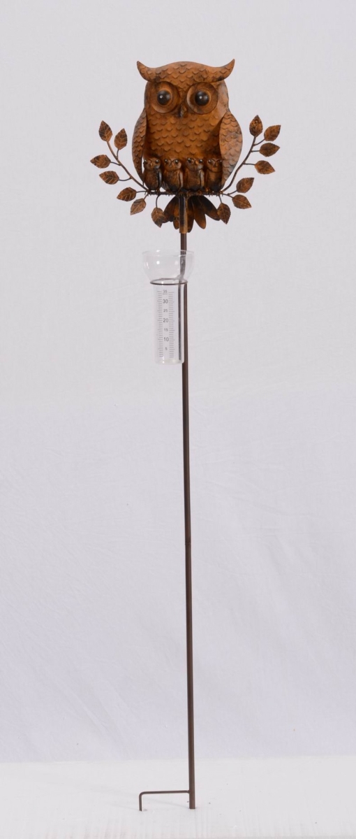 BM-GD6228 Rustic Owl With A Rain Gauge Garden Stake