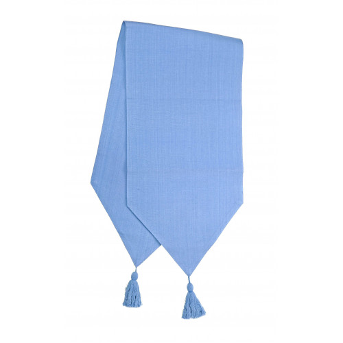 13 x 72 in. Ribbed Table Runner with Tassels, Blue - Light